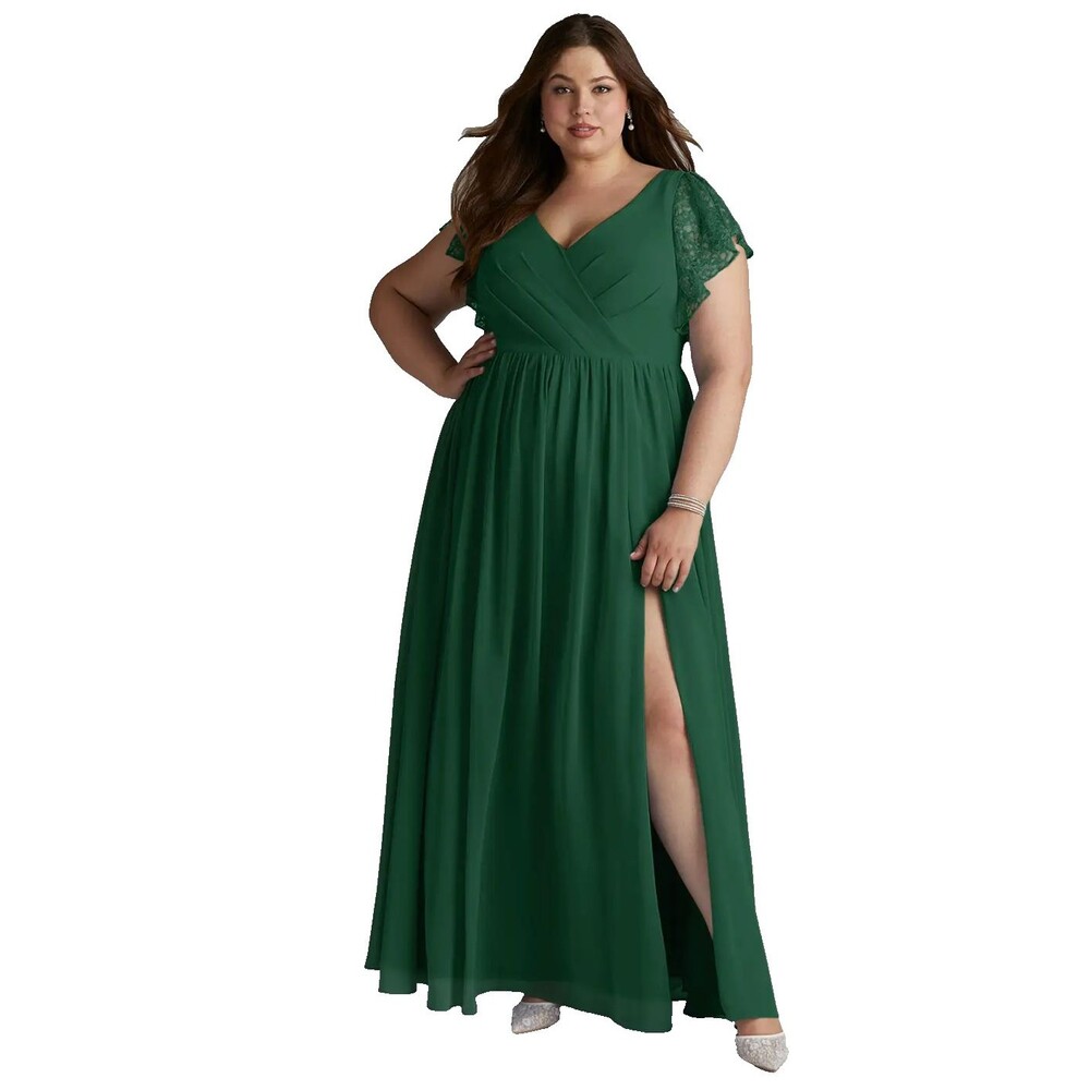 Azazie Zella Maxi Dress Dark Green Size A14 Lace Chiffon Wedding Bridesmaid Prom
